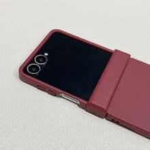 Simple Wine Red Phone Case With Heart Pendant Leather Strap Compatible With Samsung Galaxy ZFlip7 Z Flip6 ZFlip 5 Zflip6 Zflip5 Shockproof Back Cover - Burgundy - View 9