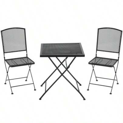 Garden Bistro Set For 3 People Including 1 Table And 2 Folding Chairs, Metallic Grey Colour, Ideal For Terrace And Balcony.