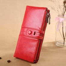 Women's Long Wallet Oil Wax Leather European And American Anti-Theft Multi-Card Clutch Purse, Large Capacity Thin Wallet - Multicolor - View 2