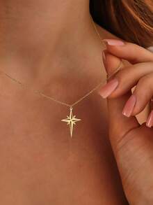 1pc 18K Gold Plated Stainless Steel Necklace With North Star Pendant, Constellation Stamp Necklace, Compass Necklace, Minimalist Big Dipper Necklace, Guiding Amulet, Gift For Her, Gift For Best Friend - Gold - View 5
