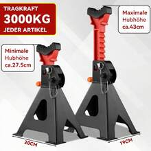 2er Set Unterstellböcke 3T KFZ mit Sicherungssplint & Gummiauflagen, 275-430mm 10 Stufig Höhenverstellbar Wagenheber Stützböcke Ständer, Profi Reifenwechsel Abstellbock Auto PKW Wohnmobil - A - Übersicht 3