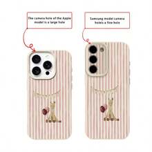 1 pieza Funda de teléfono con patrón de bandera colgante de oveja linda de rayas rosas de material TPU, compatible con iPhone 17 Pro Max/17/16 Pro Max/15/13/12/11, S20 FE/A15/S24/A55, Redmi Note 11/Note 12/Note 13 Pro, cobertura completa, protección suave anti-caídas - Blanco - Ver 7