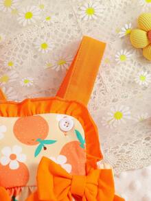 Bộ 2 món/Bộ đồ liền thân và băng đô nơ lớn dễ thương cho bé gái sơ sinh - trái cam - Xem 5