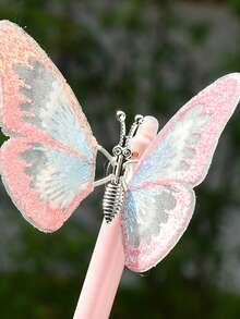 1pc Random Creative Butterfly Push-Button Erasable Pen, 0.5mm Blue Ballpoint Pen - Round - View 7