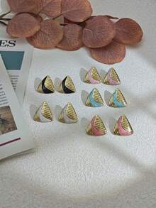 Colorful Enamel Triangle Stud Asymmetrical Statement Earrings For Women Bold Geometric Charm Jewelry Gifts, Unique Baroque Summer Bow Earring Stud Stainless Steel Jewelry Set For Women Summer Beach Vacation Bikini Accessories Attractive Clothes, Wedding Dresses Accessories - Versatile Jewellery P Erfect For Wearing While Swimming, Bathing, Exercising ,Great For Valentines Day, Birthday, Mother Day, And Vacation Surprises. - Gold - View 6