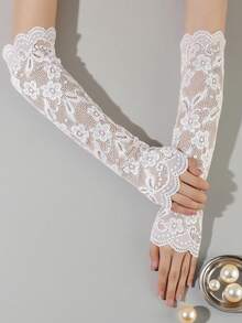 1 Pair Women Lace Breathable Arm Sleeves, Sexy Summer Arm Warmers - White - View 4