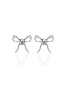1 Pair S925 Sterling Silver 0.6CT Moissanite Bow Stud Earrings, Elegant & Sweet, Suitable For Daily Wear, Dates, Valentine's Day Gift - Multicolor - View 4