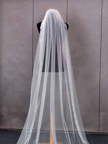 1 chiếc khăn voan cô dâu ren một lớp, dài đến đầu ngón tay, kiểu dáng dài nhà thờ, phù hợp cho đám cưới, tiệc độc thân, chụp ảnh cưới, kèm lược cài tóc kim loại. - mạng che mặt - Xem 9