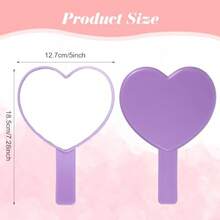 Heart-Shaped Handheld Mirror With Handle Portable Travel Makeup Hand Mirrors Decorative Mini Heart Cosmetic Lash Mirror For Women Girls Purple - 如圖 - 查看 3