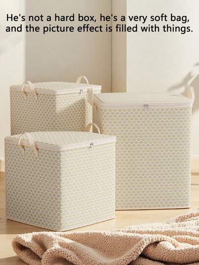 1pc Extra Large Fabric Storage Box, Suitable For Bedding, Sheets, Clothes And Underwear - Portable And Lightweight, With Zipper And Handle, Convenient For Under-Bed Storage, Available In Multiple Sizes, Foldable.