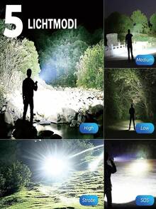 1支可充电战术手电筒，超亮灯，带数字电量显示功能，可调焦距，5种照明模式，防水，配有口袋夹，适用于露营、徒步旅行、紧急情况和户外活动 - 黑色的 - 查看 7