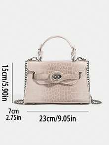 Fashionable Crocodile Embossed Handbag, New Minimalist Small Square Bag, Personalized Chain Shoulder Crossbody Bag - Beige - View 2
