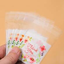 100个自粘花卉图案透明塑料袋，适用于礼品包装、婚礼派对装饰袋、手工珠宝包装和礼品包装。 - 彩色 - 查看 6