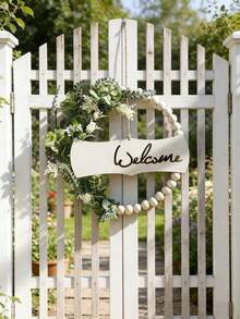 1pc Wooden Bead Wreath, Artificial Green Plant Flower Entrance Hanging Decor, Boho Style Wall Art, Suitable For Entryway, Living Room, Home Decor, Party And Daily Use - Multicolor - View 4