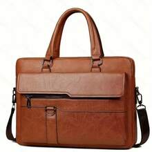 Men's Cross-Body Bag - Business Horizontal Style Laptop Bag, Large Capacity Briefcase, Multi-Functional Handbag - 淺棕色 - 查看 1