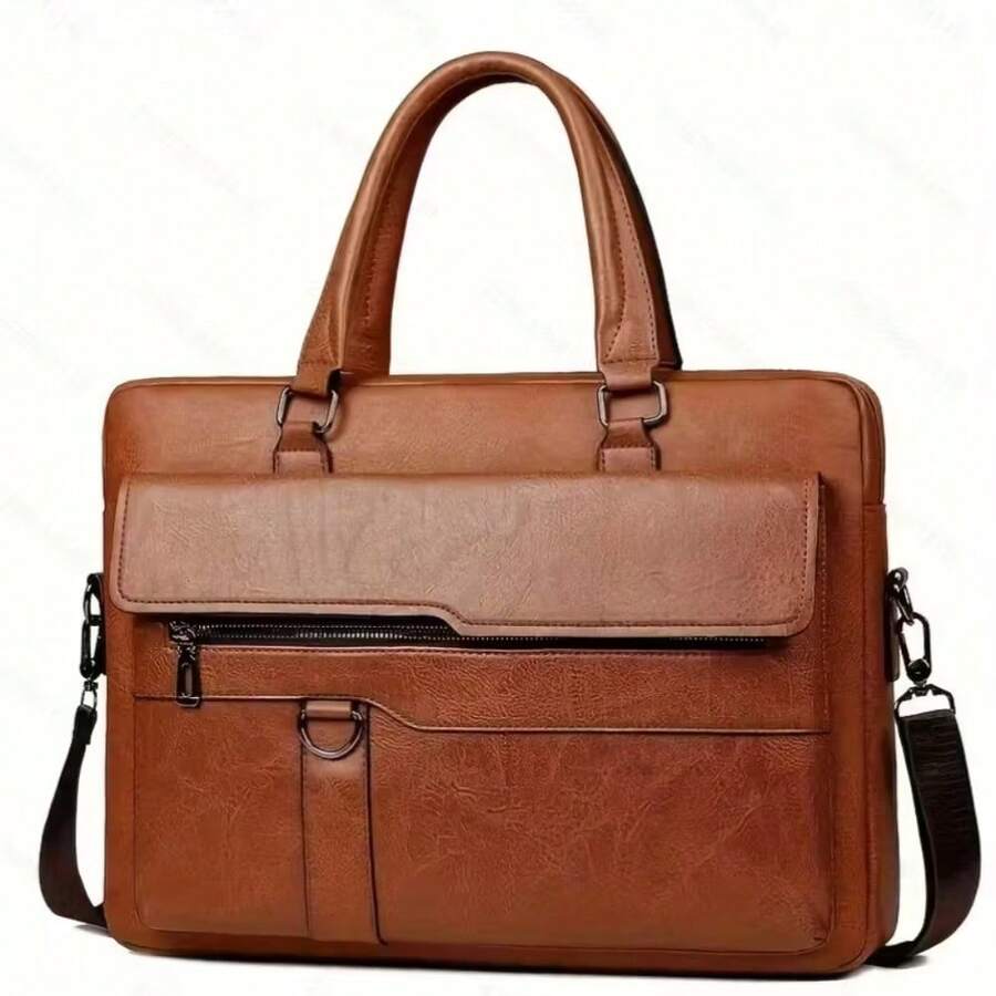 Men's Cross-Body Bag - Business Horizontal Style Laptop Bag, Large Capacity Briefcase, Multi-Functional Handbag - 淺棕色 - 查看 1