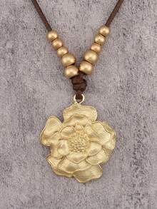 1 chiếc dây chuyền dài tối giản thời trang với mặt dây chuyền hình hoa vàng bằng hợp kim, quà tặng cho các lễ hội âm nhạc và tiệc tùng. - Hoa vàng - Xem 1