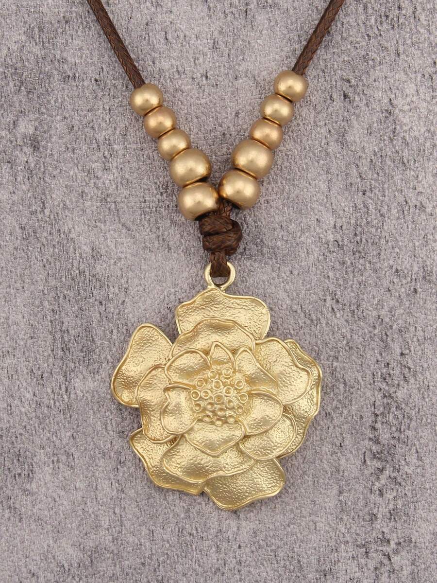 1 chiếc dây chuyền dài tối giản thời trang với mặt dây chuyền hình hoa vàng bằng hợp kim, quà tặng cho các lễ hội âm nhạc và tiệc tùng. - Hoa vàng - Xem 1