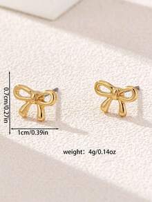 1 Pair Retro Chic Bow Stud Earrings For Women Girls Stylish Fashion Accessories Valentines Day Mother's Day Gift Versatile Elegant Jewelry ZVYM - Vàng - Xem 2