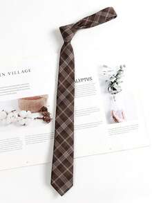 1pc Women's Classic Striped JK Uniform Student Tie, British Plaid, Cosplay Party Accessory - Brown Plaid - View 3