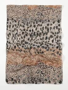 1pc Spring New Leopard Print Chiffon Scarf, Lightweight & Versatile Medium-Long Scarf For Daily Wear - Light Brown - View 4