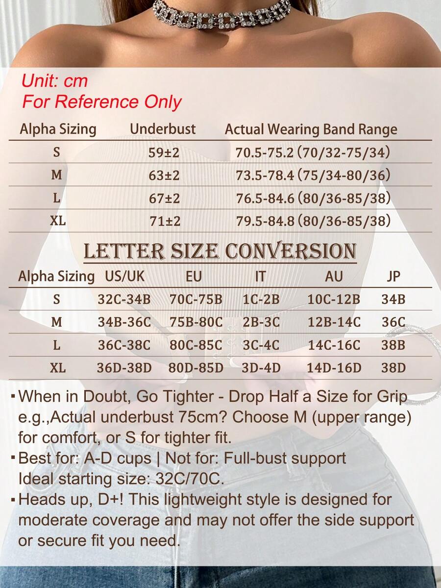 Grey Ribbed Front-Hook Bandeau Bra, Bandeau Top With Front Hook Closure, Removable Pads For Your Favorite Fit - Grey - View 1