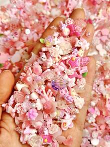 50Pcs Random Mixed ABS Pink-Themed Cartoon Nail Charms 3D Bows Flowers Little Bears Rabbits Roses Camellias Butterflies Hearts Cute Nail Art Accessories DIY Nail Supplies - Multicolor - View 3