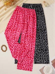 Y2K复古版美式街头风豹纹睡衣套装，舒适透气宽松睡裤，女士款 - 彩色 - 查看 1