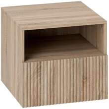 Handleless Bedside Table With Open Compartment, Drawer, And Wall Mounting Hardware, Light Brown - Natural Wood Color - View 9