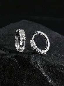 1 Pair Bamboo Knot Hoop Earrings, Layered Rhinestone Circular Earrings, Fashionable And Versatile, Suitable For Party And Daily Wear, - Multicolor - View 10