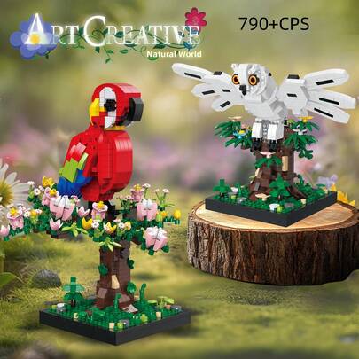 910+ Pcs Parrot Owl Animal Set, 3D Stereoscopic Building Model, Colorful Mixed Bricks, ABS Material, Creative Decor Ornament, Adult Stress Relief Toy, Inspiring Creativity And Imagination, Perfect Gift For Thanksgiving, Christmas, And Birthday