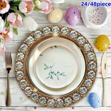 24/48 片，33 厘米餐垫，一次性餐垫，小菱形图案餐垫，适用于情人节、感恩节、生日派对、婚礼派对、新娘送礼会、晚宴、宴会、餐桌、野餐、咖啡馆和其他场合。 - 彩色 - 查看 1