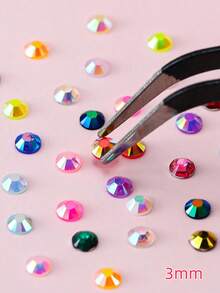 1盒3毫米树脂彩色水钻美甲饰品 Y2K闪亮极光平底水钻迷你圆形水钻镊子笔 适用于DIY手工 多功能美甲配件 DIY美甲用品 美甲宝石 - 彩色 - 查看 2