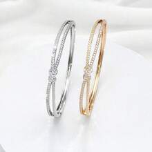Unique And Luxurious Women's Bracelet In 925 Sterling Silver, Set With Cubic Zirconia And Plated In 18K Gold. - Vàng - Xem 4