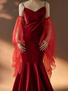 2pcs Red Lace Bridal Sleeve Cuffs, Suitable For Weddings, Parties And Travel Photography - Red - View 4