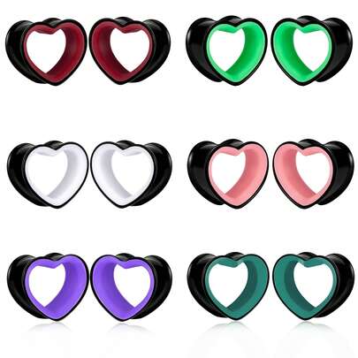 2PCS Hot Two-Color Heart Stainless Steel Fit Body Ear Tunnels Piercing Body Jewelry Stretcher Studs Unisex New Hypoallergenic Jewelry Women Gift