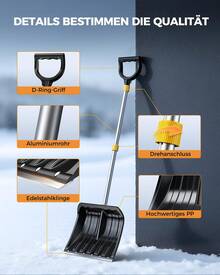 Large Snow Shovel 1400 Mm, Snow Pusher 470 Mm Wide With Thickened Aluminum Tube Shaft, D-Shaped Handle And Removable Three-Piece Long Handle, Suitable For Cars, Walkways, Patios - A - View 2