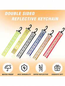 High-Visibility Reflective Keychain Set - Double-Sided Safety Strips Visible At Night, Suitable For Running, Cycling, And Walking - Nylon, Easy To Attach To Gear (Fluorescent Green, Black, Orange, Yellow, Red, Blue) - Multicolor - View 1