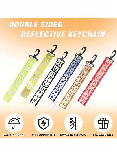 High-Visibility Reflective Keychain Set - Double-Sided Safety Strips Visible At Night, Suitable For Running, Cycling, And Walking - Nylon, Easy To Attach To Gear (Fluorescent Green, Black, Orange, Yellow, Red, Blue)
