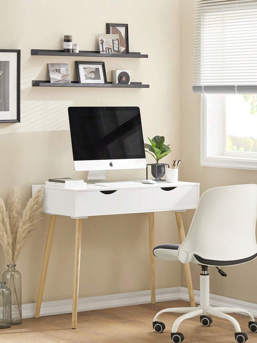 SoBuy FWT40-WN, Home Office Table Desk Computer Desk Computer Workstation 2 Drawers - White - View 1