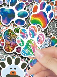 50pcs/Pack Cute Paw Print Stickers, Cat Dog Paw Vinyl Waterproof Stickers For Water Bottles, Laptops, Skateboards, Phones, Scrapbooks, Kawaii Colorful Animal Pet Decals, Suitable For Boys And Girls - A-paw Print Stickers - View 2