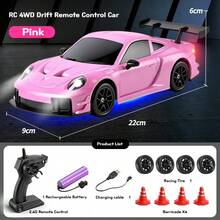 1:24 Escala 4WD Coche de control remoto de juguete, luces LED geniales, 2.4G inalámbrico RC, coche de carreras de drift de alta velocidad para niños, modelo de coche de juguete RC 4WD, coche de carreras de drift RC profesional de alta velocidad - Coche de drift en versión de pasajeros multicolor - Ver 15