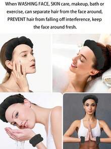 1 Piece Black Twisted Sponge Terry Cloth Headband, Volumizing High Crown Effect Hair Band For Skincare, Makeup And Home Spa, Soft & Adjustable For Women And Girls - Black - View 5