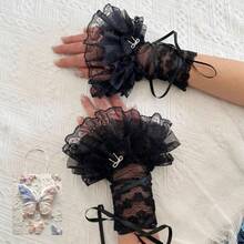 1 par de guantes de malla transparente con ribete de encaje, estilo lolita, adecuados para usar en verano o como puños de manga, decorados con elemento de lazo JK, disponibles en 4 estilos, que simbolizan un estilo dulce y soñador, un atuendo personal único y amor por la subcultura lolita - Multicolor - Ver 18