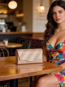 Textured Glitter Clutch Bag With Removable Crossbody Strap For Dinner, Wedding, Metallic Gold, Scratch Resistant, Perfect For Parties, Can Be Used As A Clutch Or Crossbody Bag, A Party Accessory. - Aleatório - 查看 4