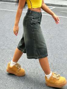 American Street-Style Mid-Rise Vintage Women's Jeans, Loose And Slimming Wide-Leg Capri Pants For Women - Cổ điển - Xem 3