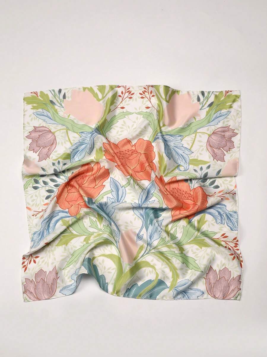 1 chiếc khăn choàng cổ nữ phong cách Bohemian in hoa, khăn quàng cổ bằng satin thanh lịch, phụ kiện tóc. - Nhiều màu - Xem 1