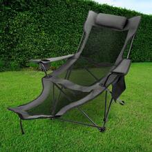 Folding Camp Chair With Footrest Mesh, Portable Lounge Chair With Cup Holder And Storage Bag, For Camping Fishing And Other Outdoor Activities (Grey) - Xám - Xem 9