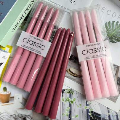 4pcs 10-Inch Tapered Candles, Classic Multi-Color (Pink/Red) Candles, Each Burning Up To 8 Hours, Assorted Colors, Suitable For Home Decor, Bedroom, Holiday, Party, Wedding, Decorations, Office, Back To School Gifts, Best Friend Gifts, Gifts For Women, Winter Gifts