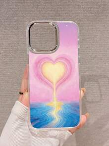 梦幻彩绘爱心倒影渐变透明TPU手机壳，浪漫少女风，适合日常使用、情人节、情侣装、日常穿搭、生日礼物，兼容 17/17 Pro/14/16/17 Pro Max/15 - 無色 - 查看 1